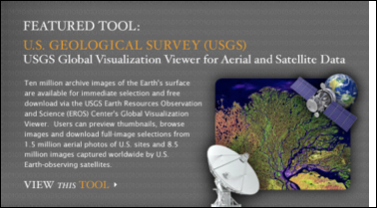 Screen shot depicting DOI (USGS) Featured Tool Panel